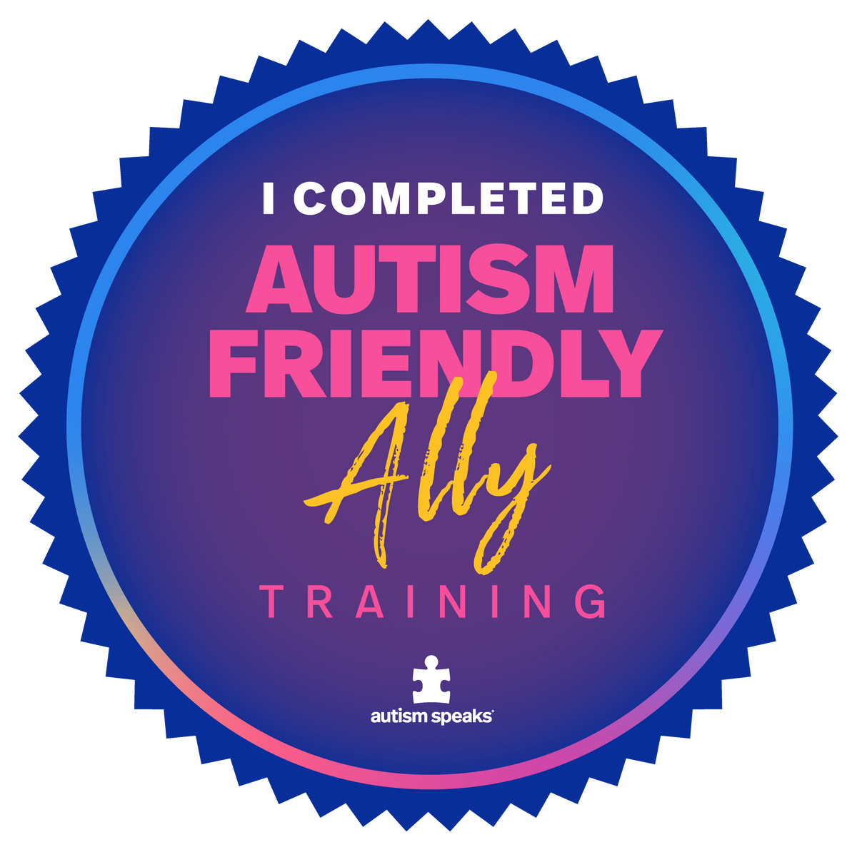 Autism Ally completion badge — Mīharo Ora team trained in autism awareness and neurodiversity support NZ
