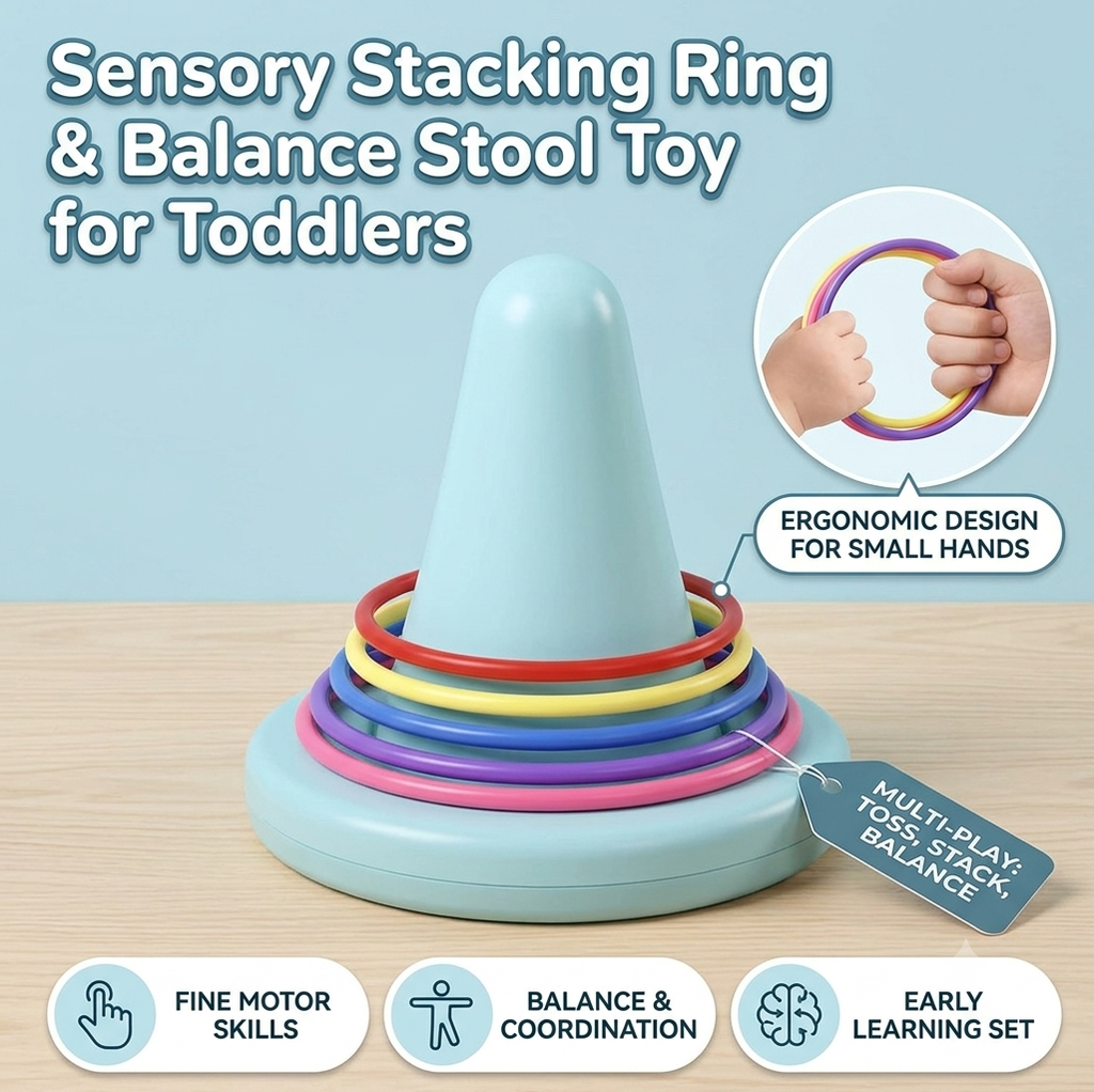 Sensory Stacking Ring & Balance Stool Toy for Toddlers | Early Learning Set